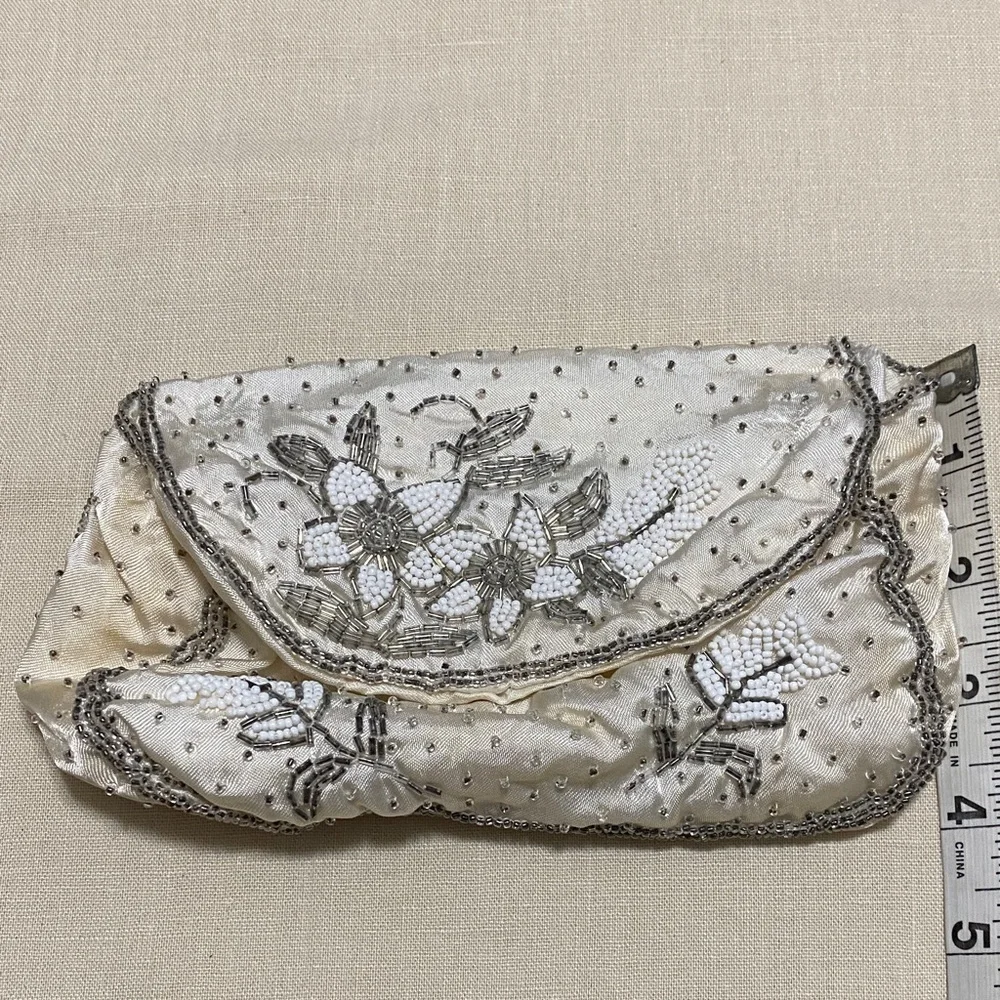 Vintage Dormar Elegant Beaded Clutch in Cream and Silver